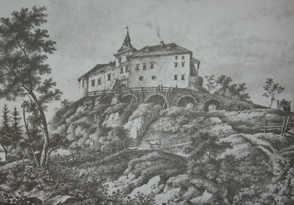 Северная сторона Олесского замка, литография XIX века работы К.Ауэра